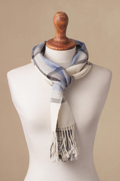 Elegant Lines 100% Baby Alpaca Wrap Scarf with Line Motifs from Peru