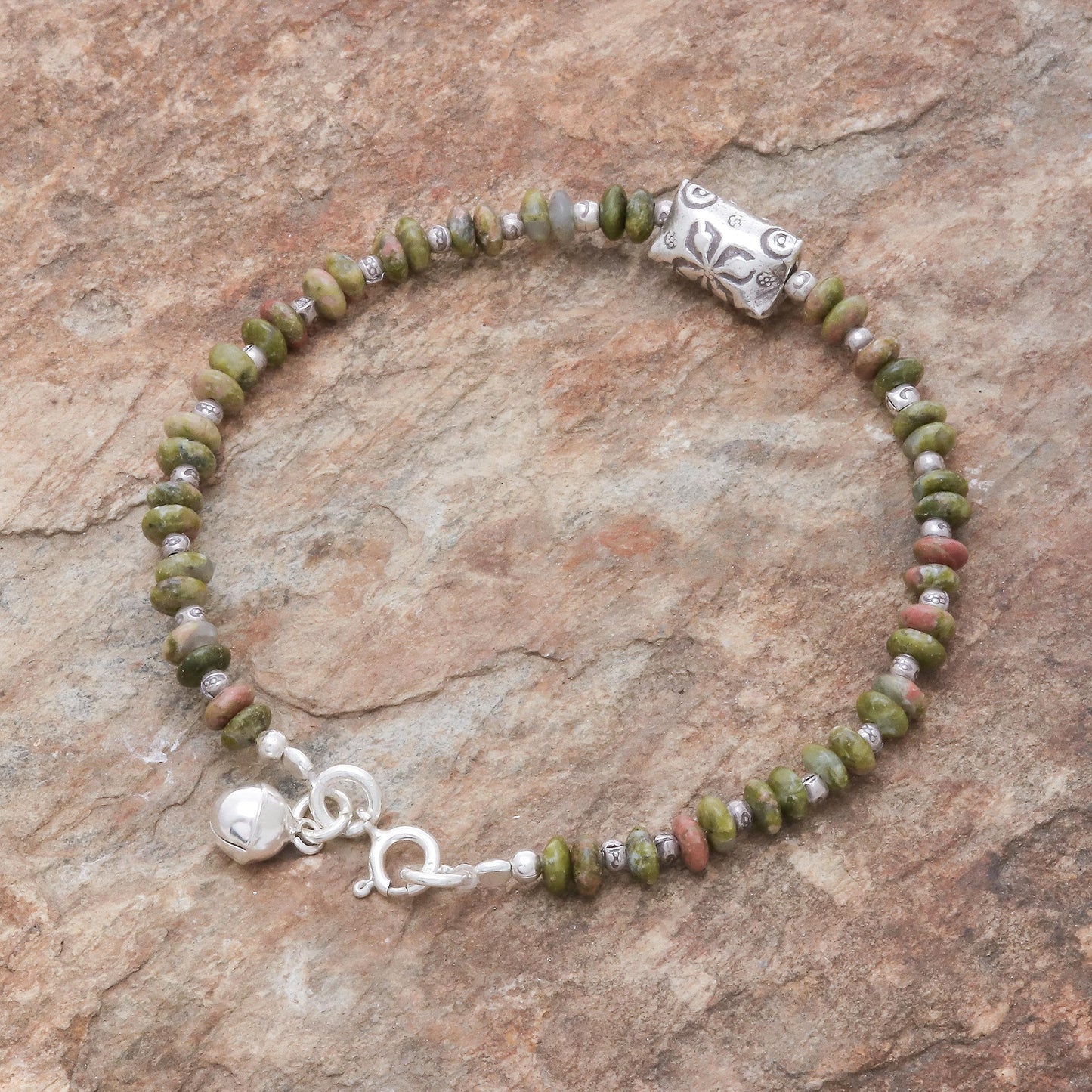 Forest Harmony Hill Tribe Unakite Beaded Bracelet from Thailand