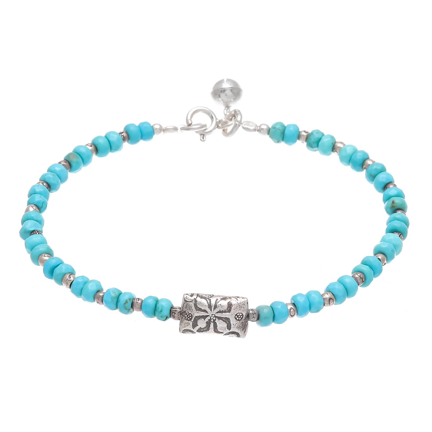 Sky Harmony Karen Hill Tribe Silver and Recon. Turquoise Bracelet