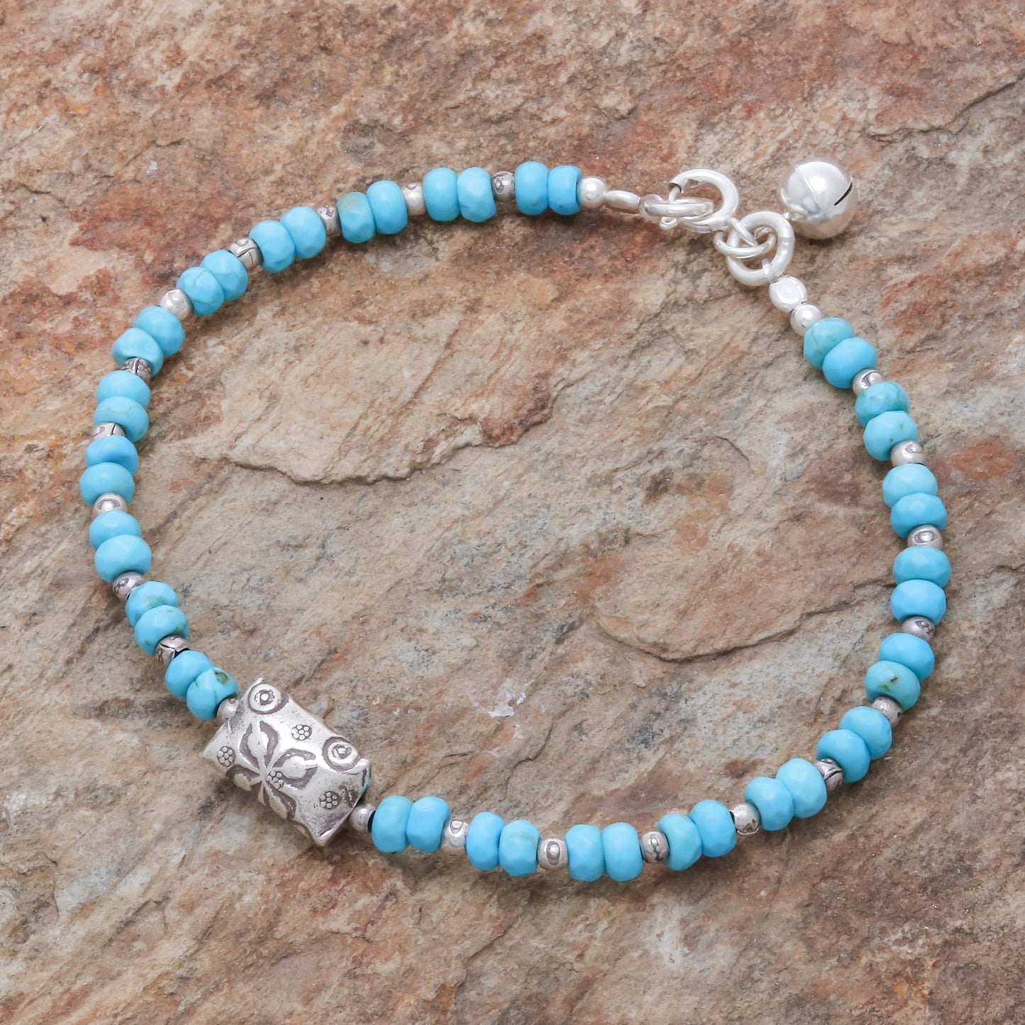 Sky Harmony Karen Hill Tribe Silver and Recon. Turquoise Bracelet