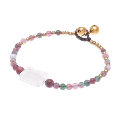 Magical Day Rose Quartz and Agate Beaded Pendant Bracelet from Thailand