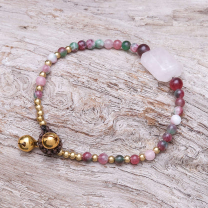 Magical Day Rose Quartz and Agate Beaded Pendant Bracelet from Thailand