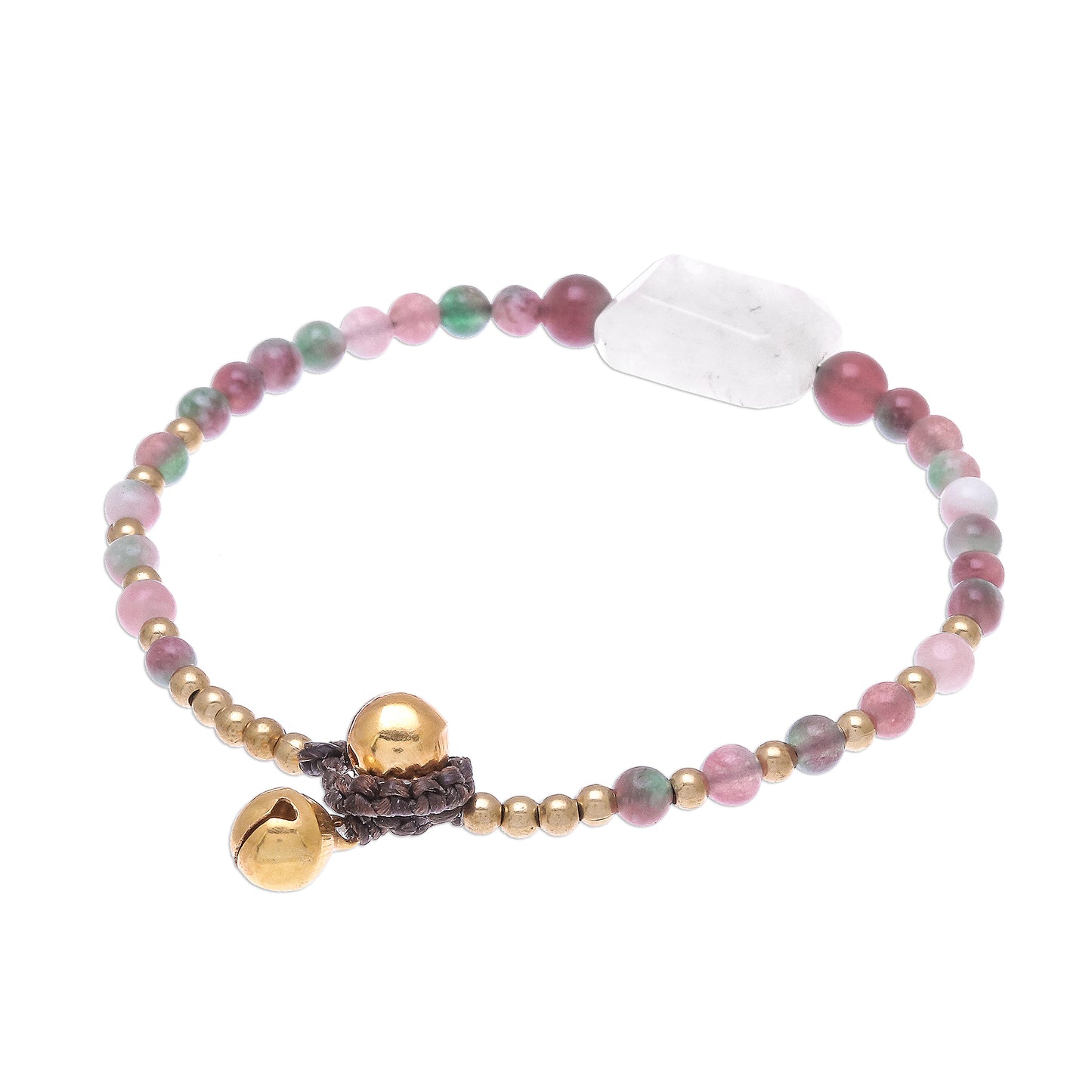 Magical Day Rose Quartz and Agate Beaded Pendant Bracelet from Thailand