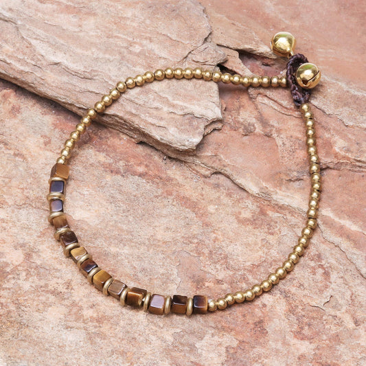 Cube Beauty Beaded Anklet with Cube Tiger's Eye from Thailand