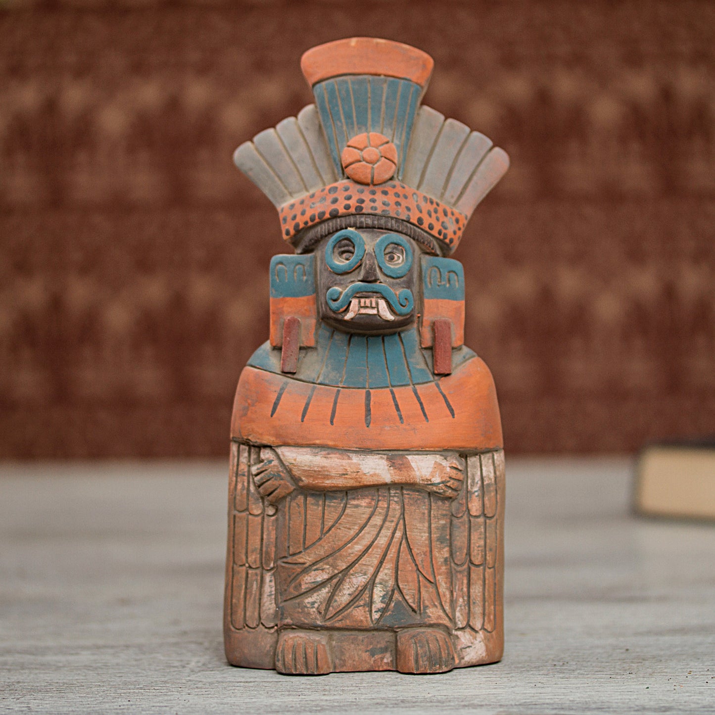 Mighty Tlaloc Rustic Ceramic Sculpture of Tlaloc from Mexico