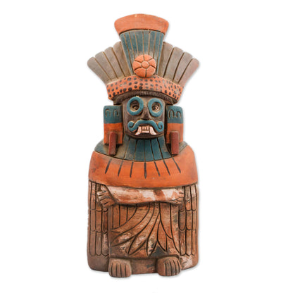 Mighty Tlaloc Rustic Ceramic Sculpture of Tlaloc from Mexico