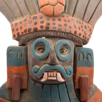 Mighty Tlaloc Rustic Ceramic Sculpture of Tlaloc from Mexico