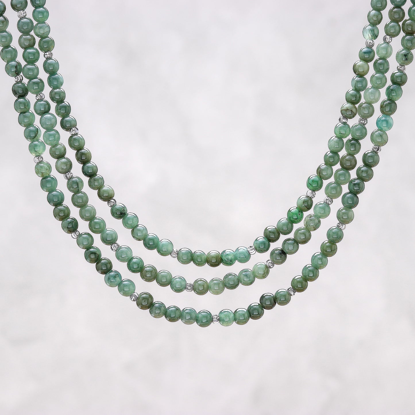 Green Holiday Jade Beaded Strand Necklace from Thailand