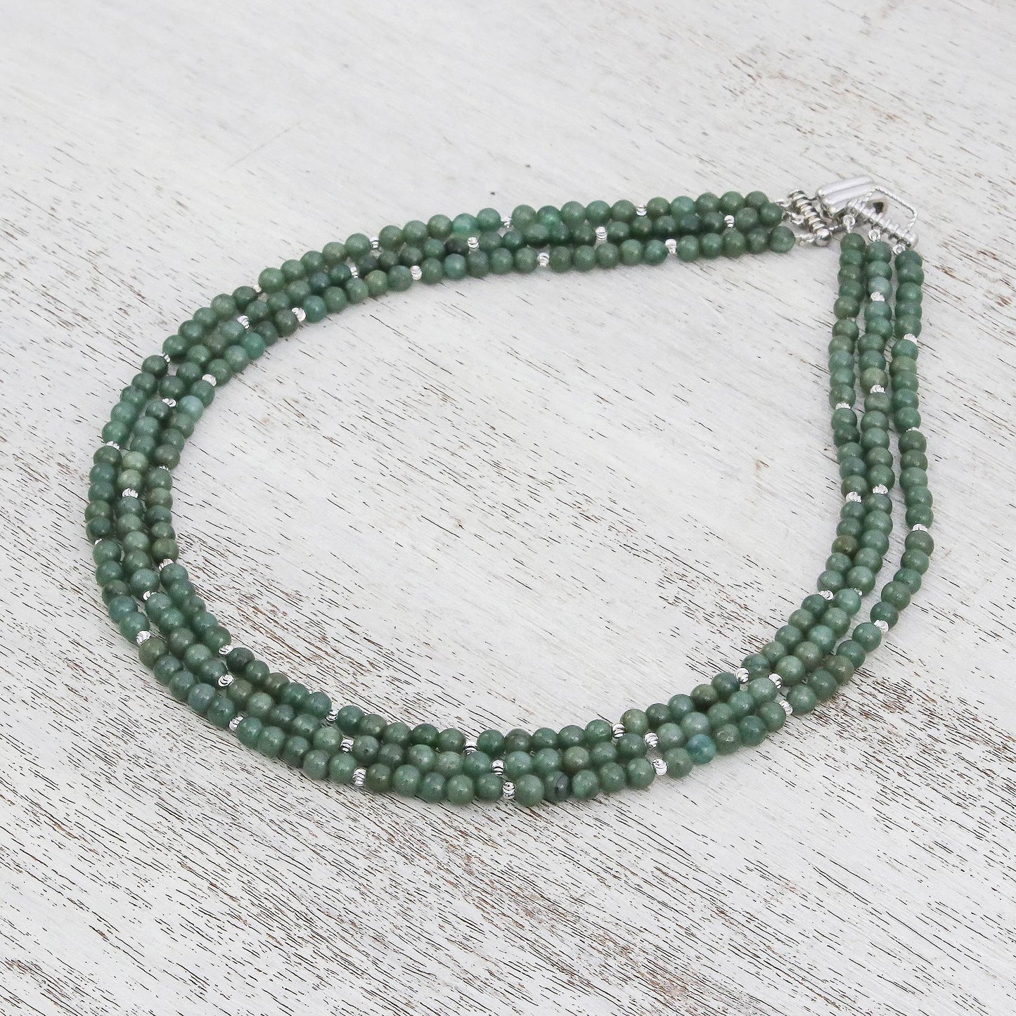 Green Holiday Jade Beaded Strand Necklace from Thailand