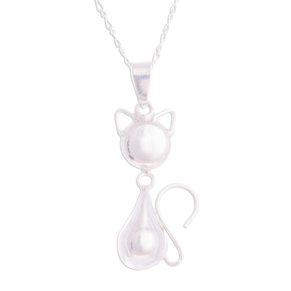 Delightful Cat Cat-Themed Sterling Silver Pendant Necklace from Peru