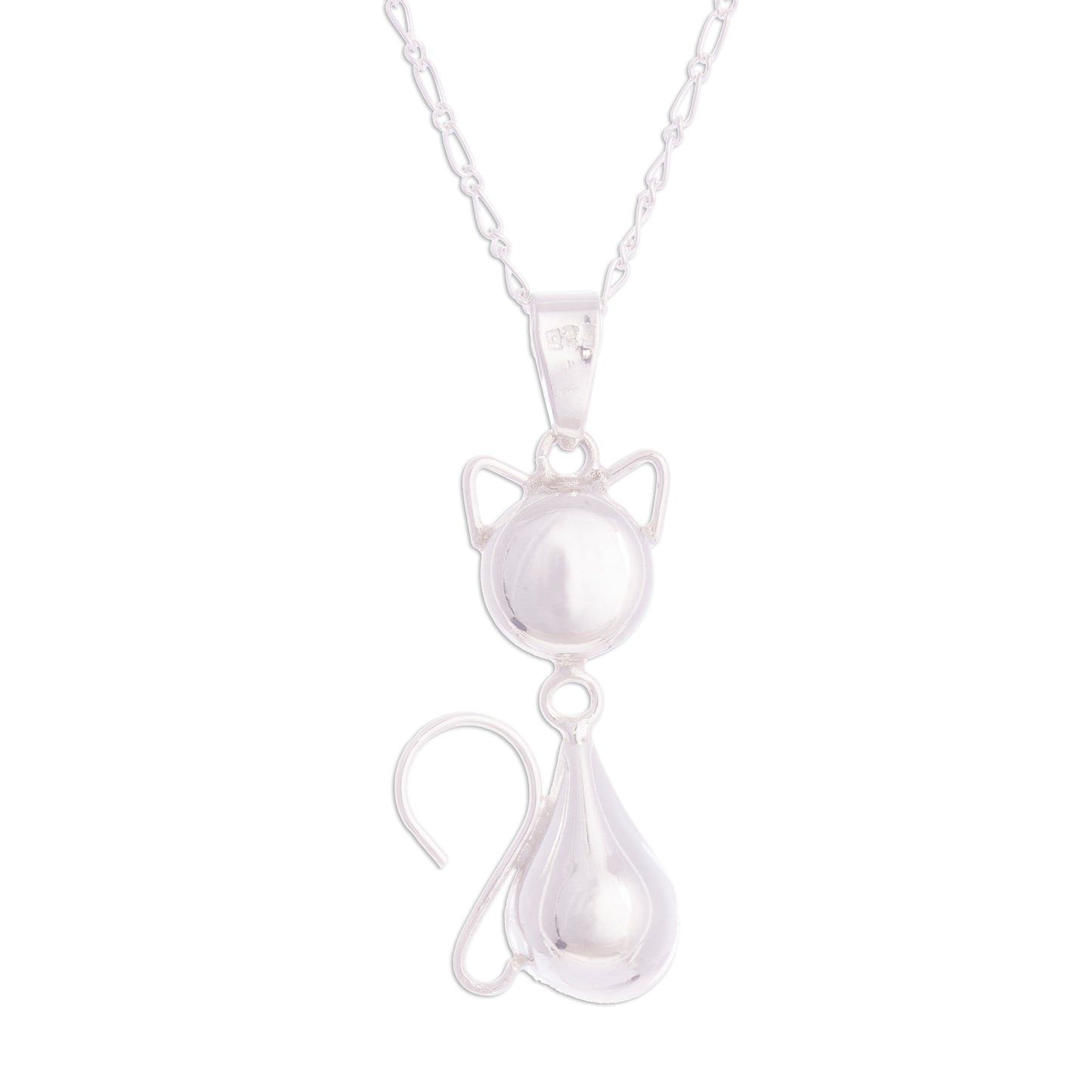 Delightful Cat Cat-Themed Sterling Silver Pendant Necklace from Peru