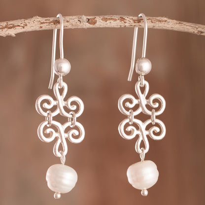 Chic Beauty Petal Motif Cultured Pearl Dangle Earrings from Peru