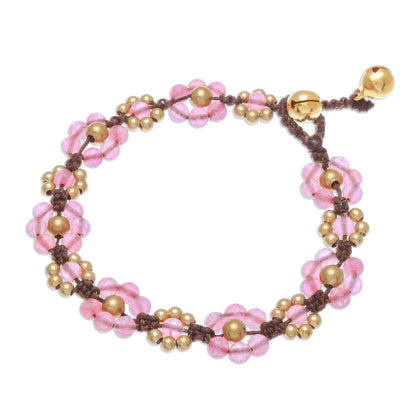 Blooming with Love Pink Quartz Beaded Macrame Bracelet from Thailand