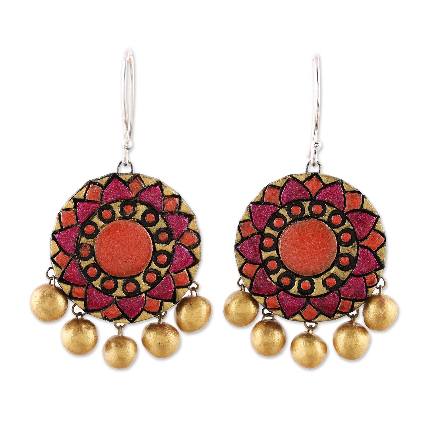 Mandala Flowers Floral Ceramic Dangle Earrings from India