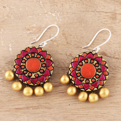 Mandala Flowers Floral Ceramic Dangle Earrings from India