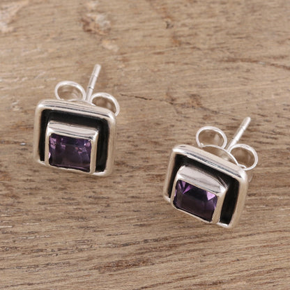 Regal Frame Square Amethyst Stud Earrings from India