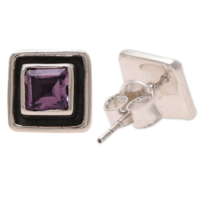 Regal Frame Square Amethyst Stud Earrings from India