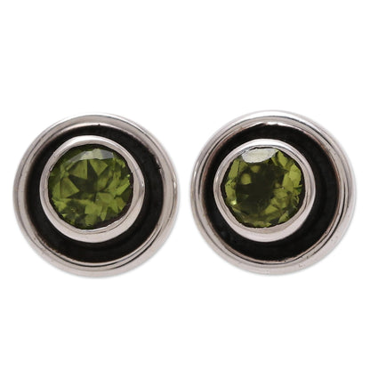 Graceful Frames Circular Peridot Stud Earrings from India