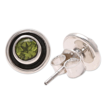 Graceful Frames Circular Peridot Stud Earrings from India