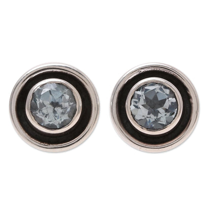 Graceful Frames Circular Blue Topaz Stud Earrings from India