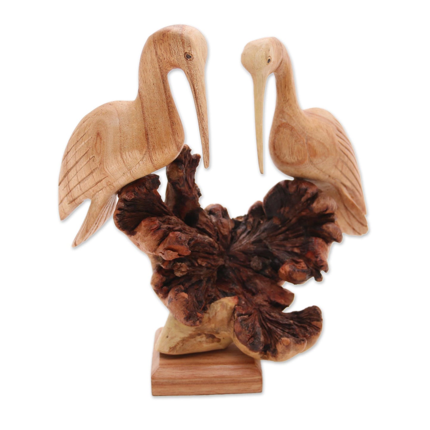 Crane Couple Hand-Carved Jempinis Wood Crane Couple Sculpture from Bali