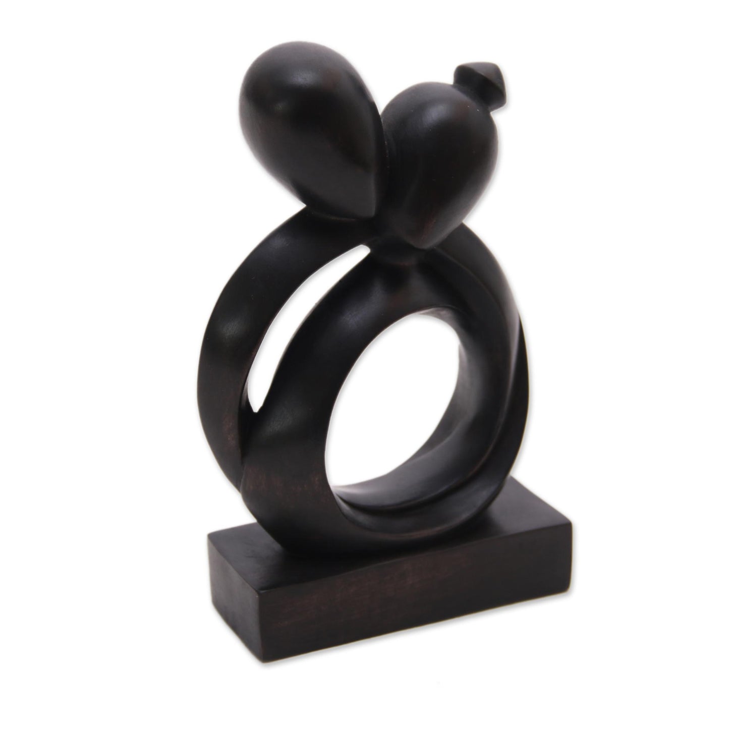 Caring Couple Abstract Romantic Black Suar Wood Sculpture from Indonesia