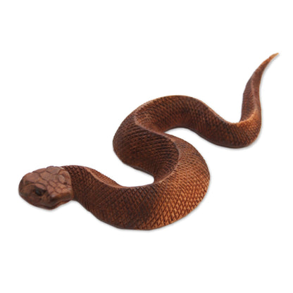 Slithering Snake Hand-Carved Suar Wood Snake Sculpture from Bali