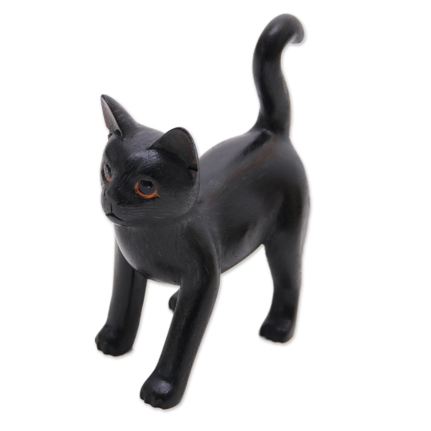 Curious Kitten in Black Wood Standing Cat Sculpture in Black from Bali from Bali