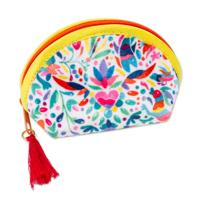 Otomi-Inspired Printed White Cosmetic Bag