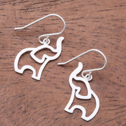 Reverent Elephants Brushed-Satin Sterling Silver Elephant Dangle Earrings