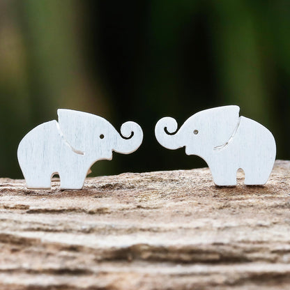 Curled Trunks Sterling Silver Elephant Stud Earrings with Curled Trunks