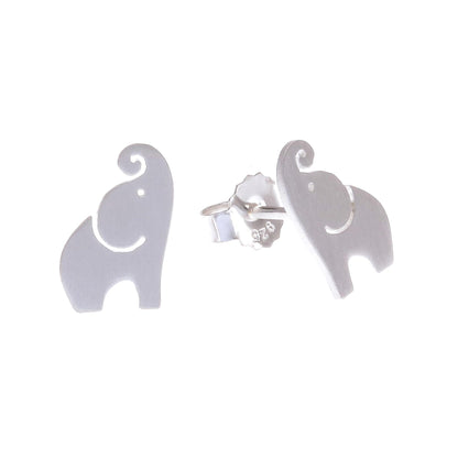 Singing Elephants Brushed-Satin Sterling Silver Elephant Stud Earrings