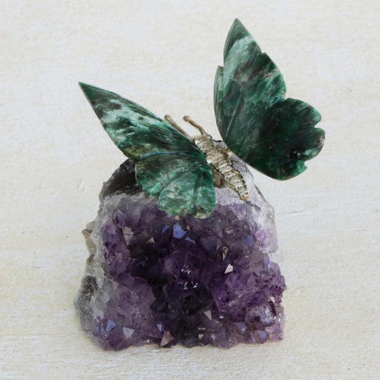 Forest Wings Serpentinite and Amethyst Butterfly Gemstone Figurine