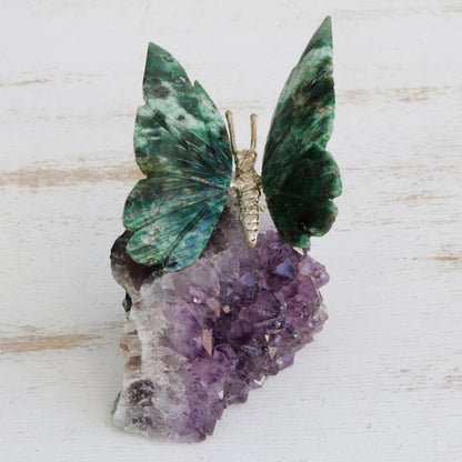 Forest Wings Serpentinite and Amethyst Butterfly Gemstone Figurine