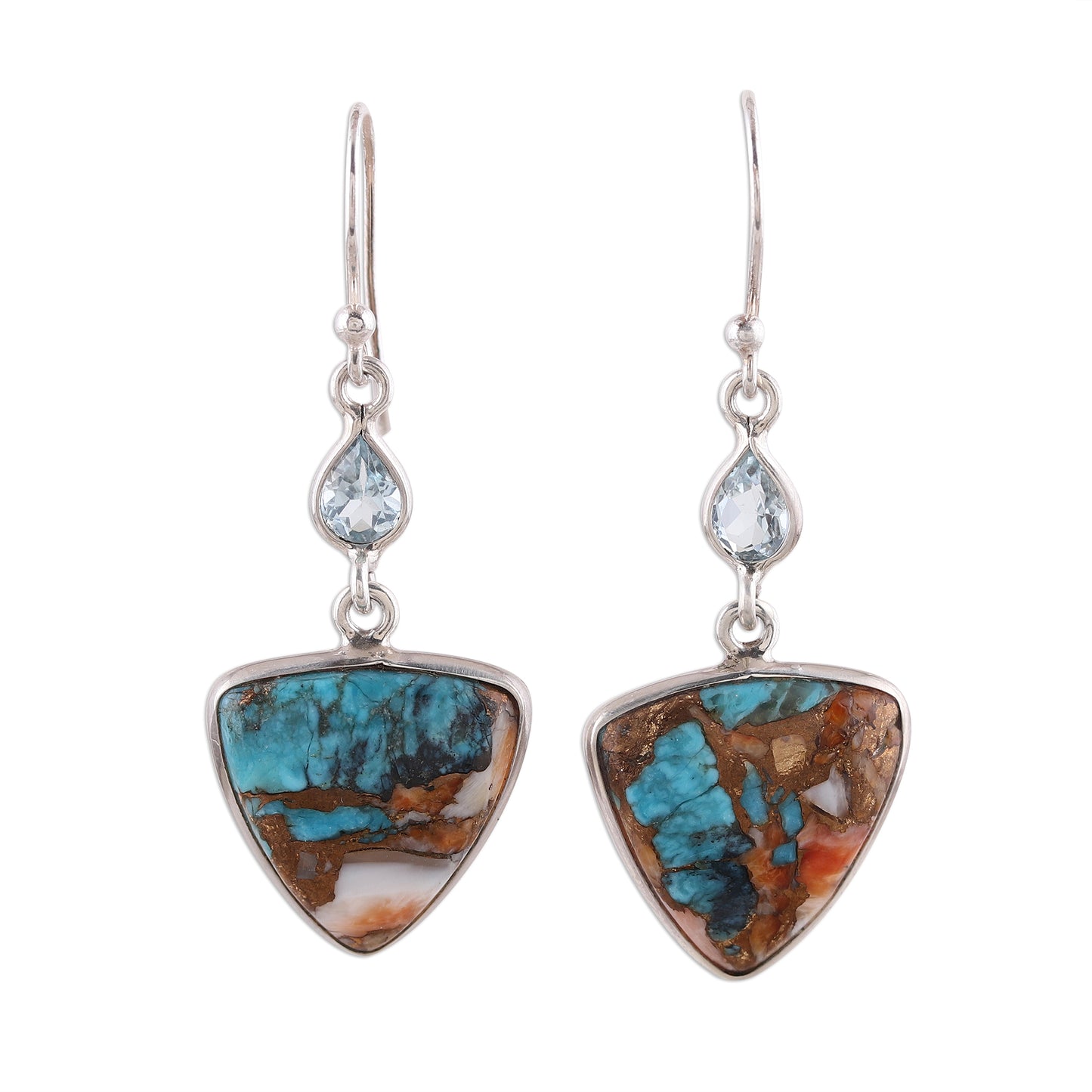 Royal Colors Recon. Turquoise and Blue Topaz Dangle Earrings