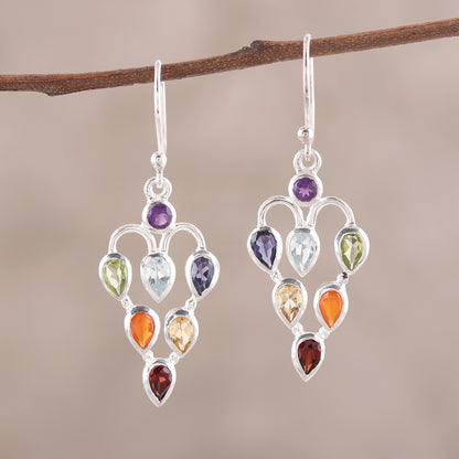 Chakra Sparkle 2.6-Carat Multi-Gemstone Chakra Dangle Earrings from India