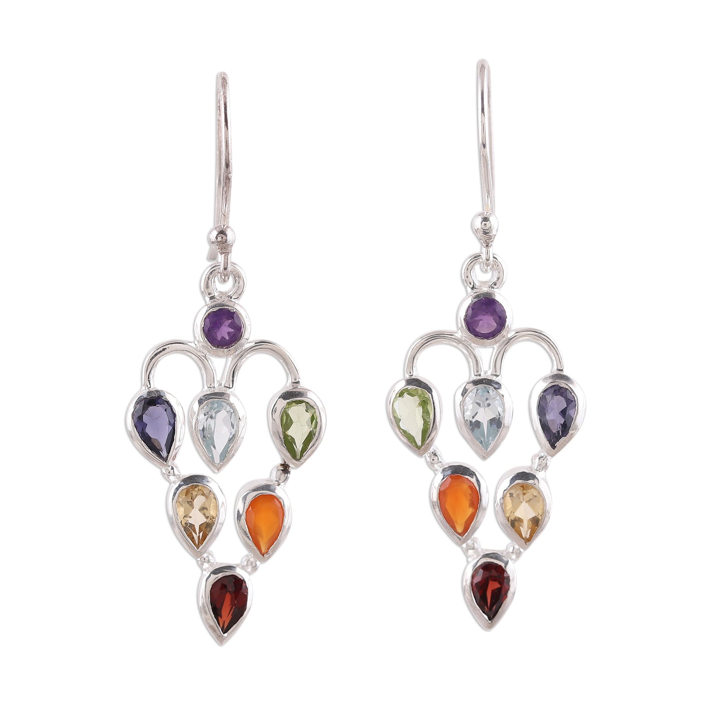 Chakra Sparkle 2.6-Carat Multi-Gemstone Chakra Dangle Earrings from India