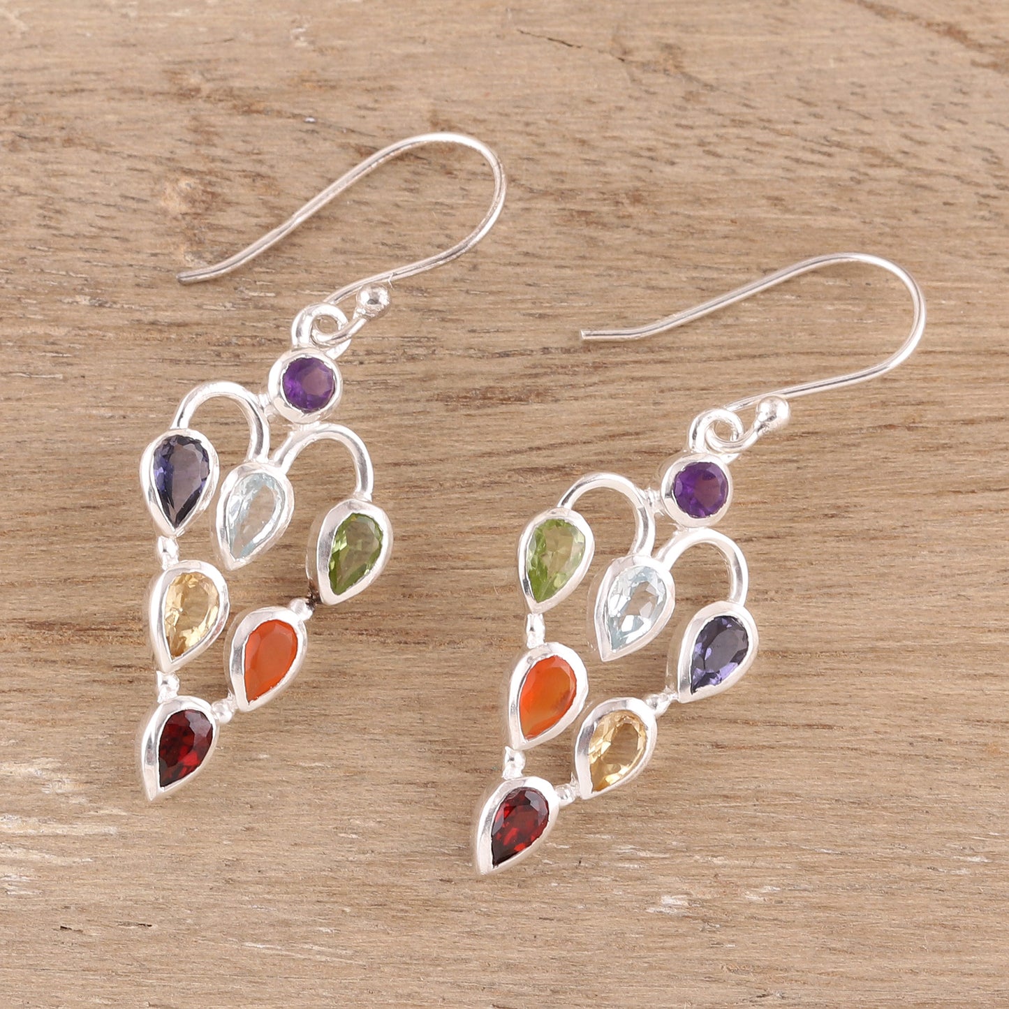 Chakra Sparkle 2.6-Carat Multi-Gemstone Chakra Dangle Earrings from India