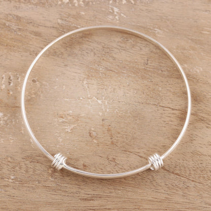 Dual Elegance Simple Sterling Silver Bangle Bracelet from India