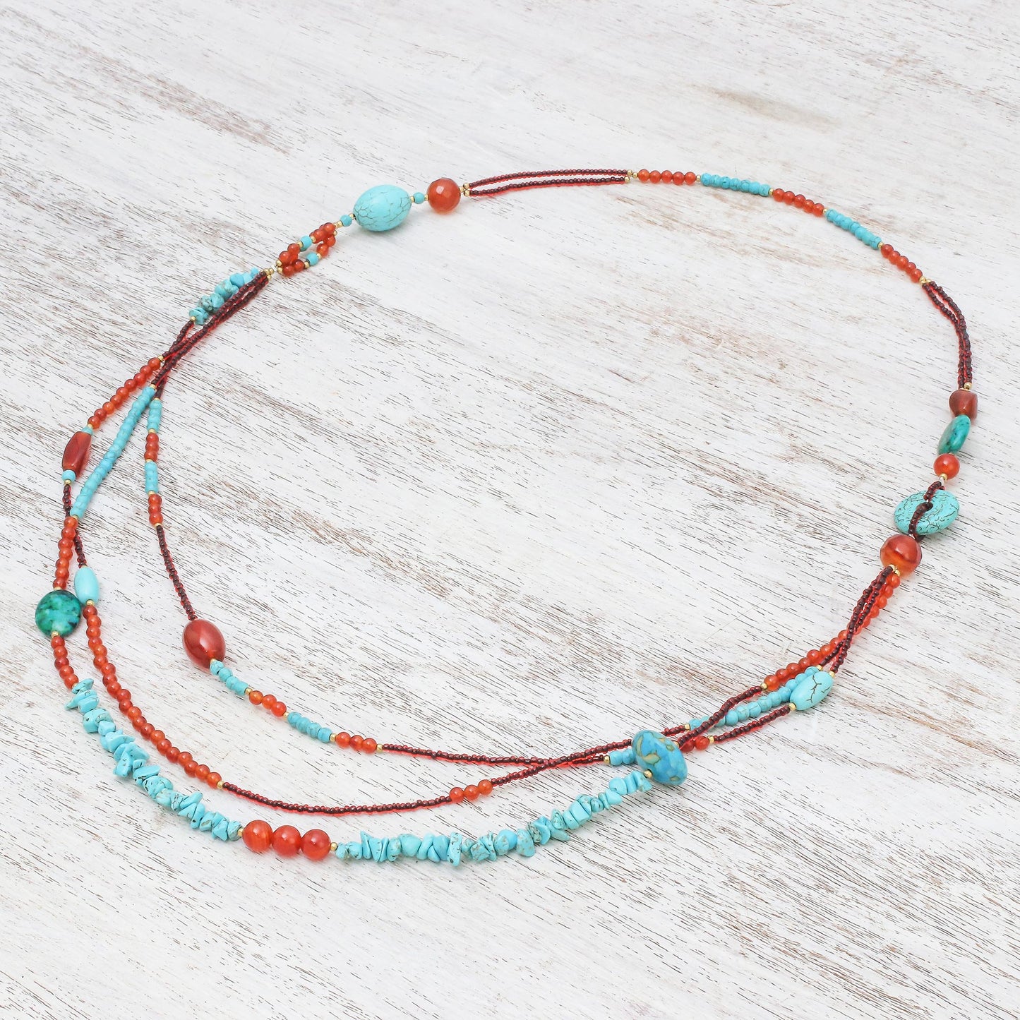 Boho Charm Multi-Gemstone Beaded Strand Necklace from Thailand