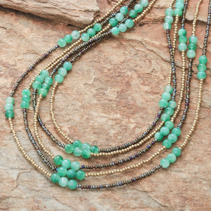 Boho Elegance in Green Green Quartz Beaded Strand Necklace from Thailand