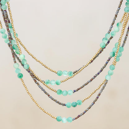 Boho Elegance in Green Green Quartz Beaded Strand Necklace from Thailand