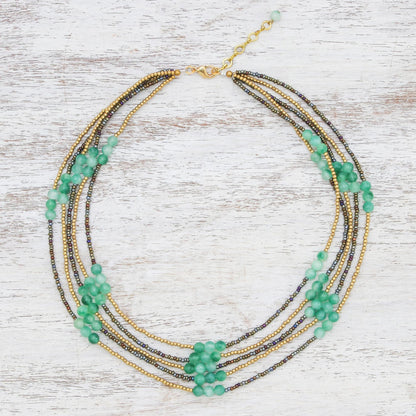 Boho Elegance in Green Green Quartz Beaded Strand Necklace from Thailand