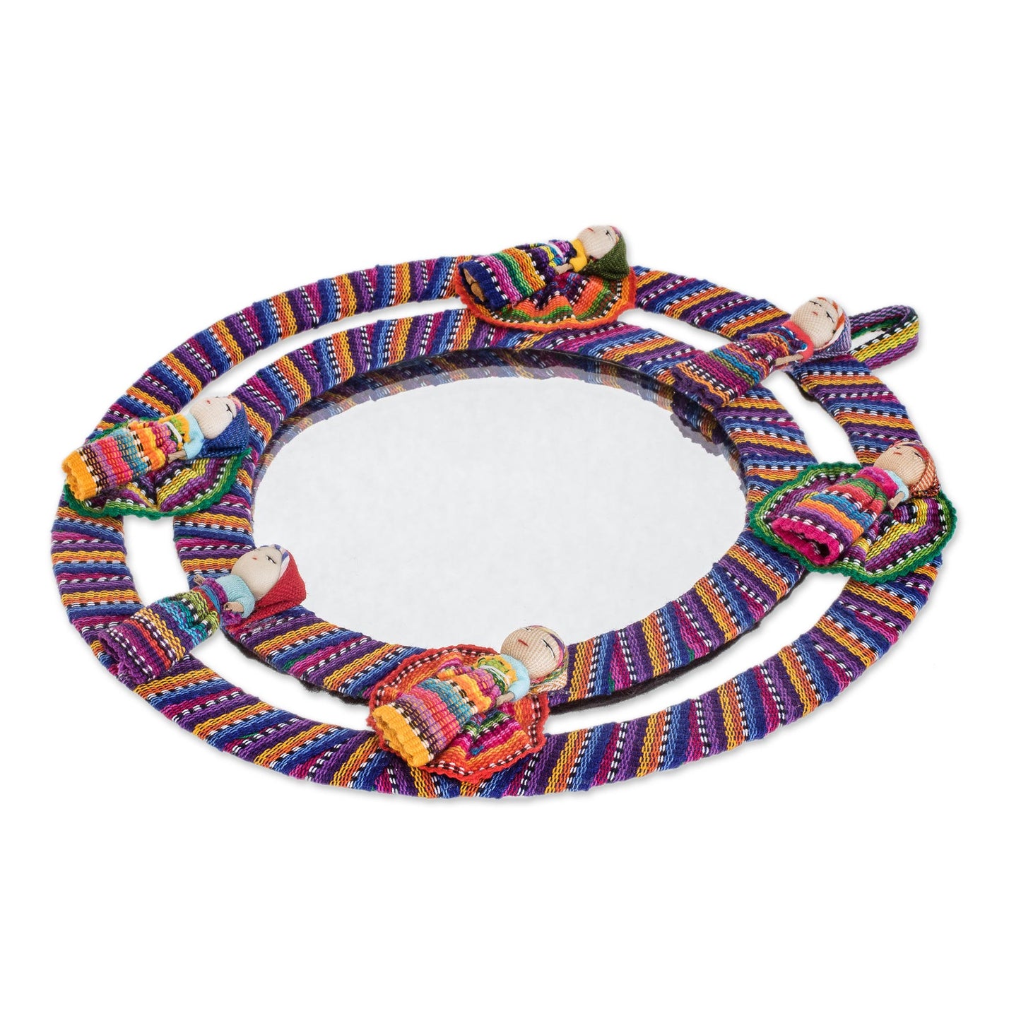 Quitapenas Harmony Colorful Cotton Wall Mirror with Worry Dolls from Guatemala