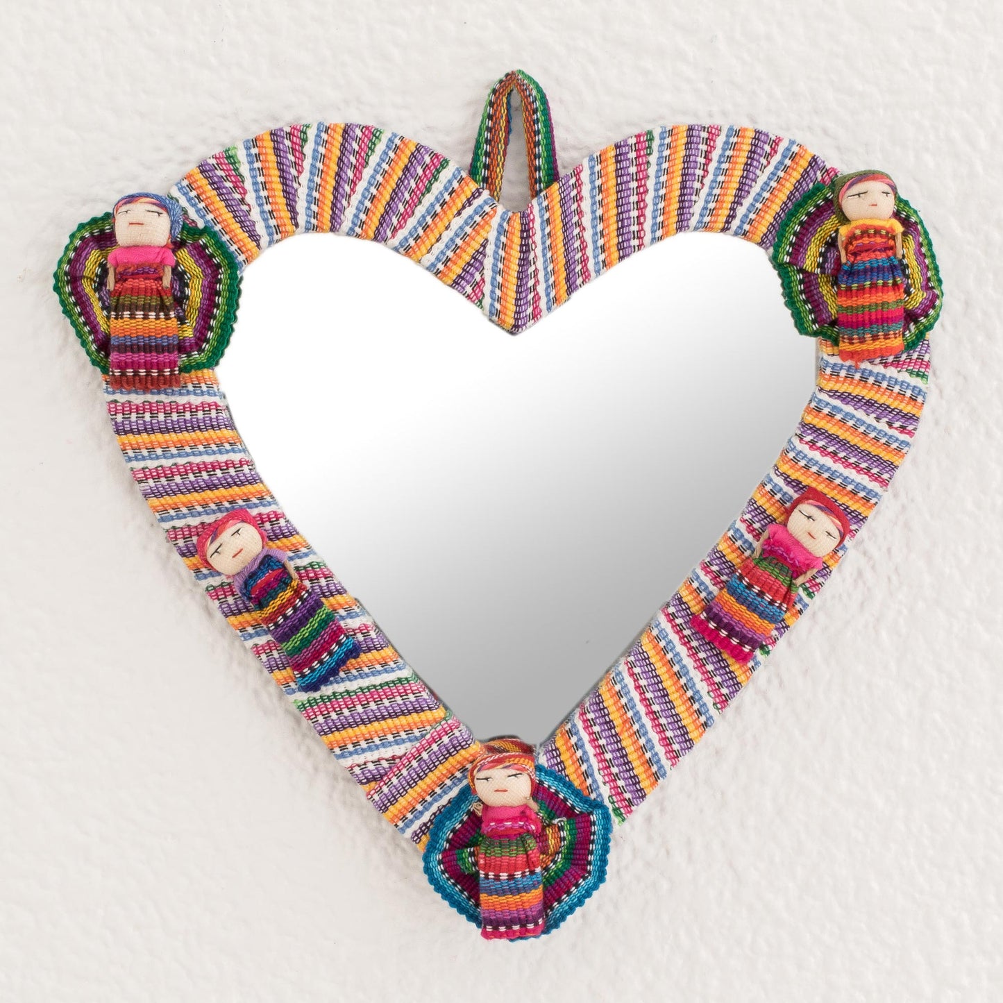 Quitapenas Heart Heart-Shaped Cotton Wall Mirror with Worry Dolls