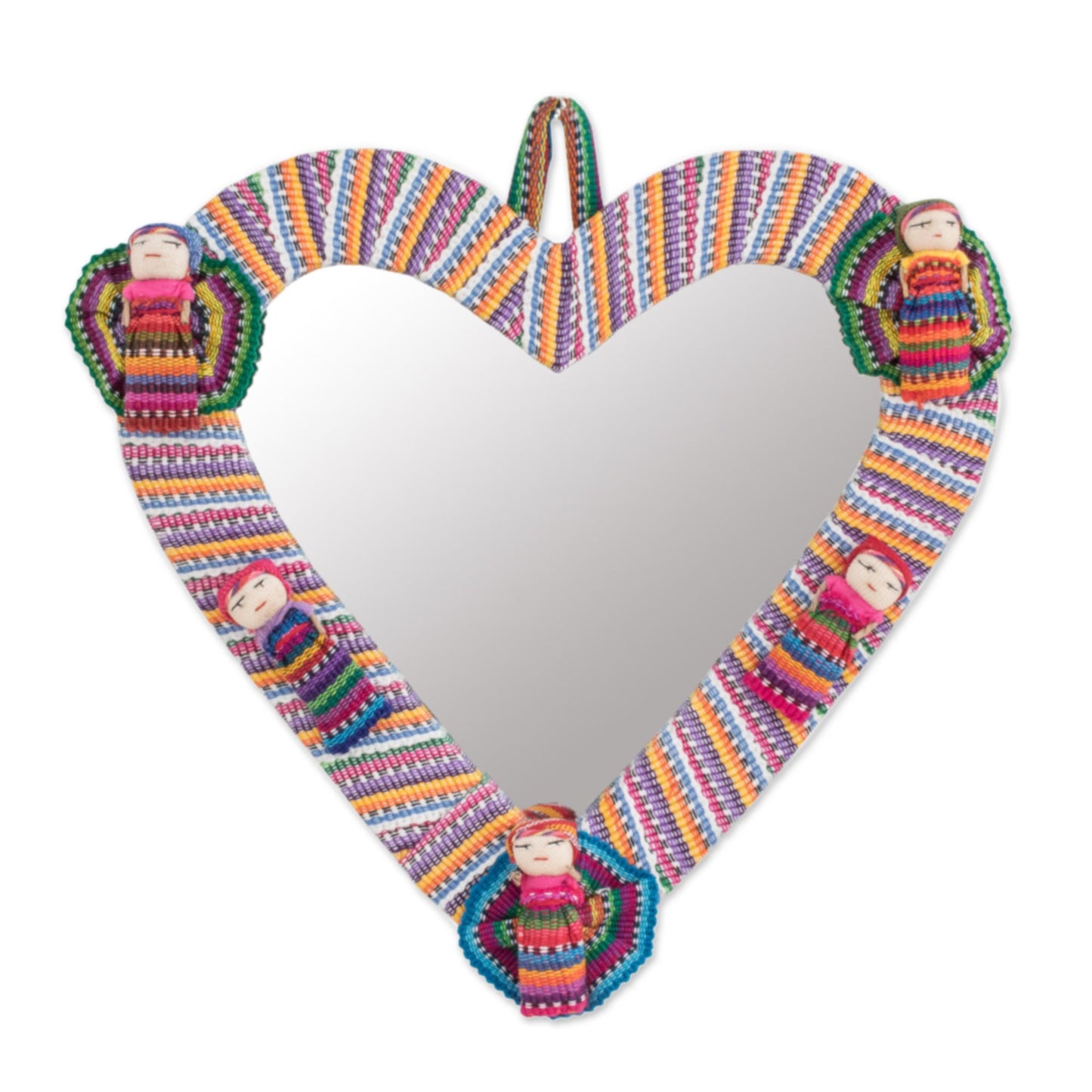 Quitapenas Heart Heart-Shaped Cotton Wall Mirror with Worry Dolls