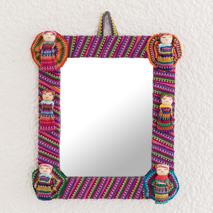 Quitapenas Rectangle Rectangular Cotton Wall Mirror with Worry Dolls