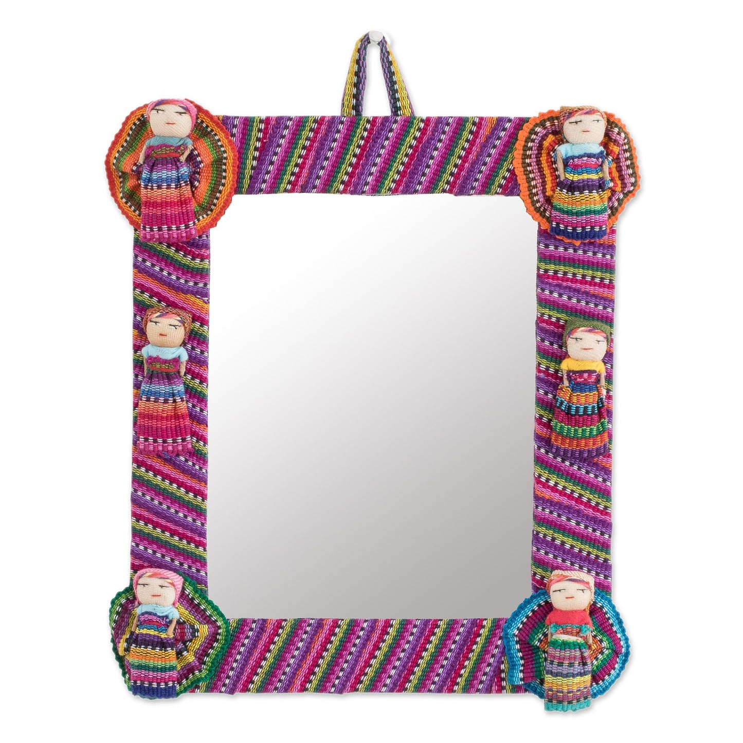 Quitapenas Rectangle Rectangular Cotton Wall Mirror with Worry Dolls