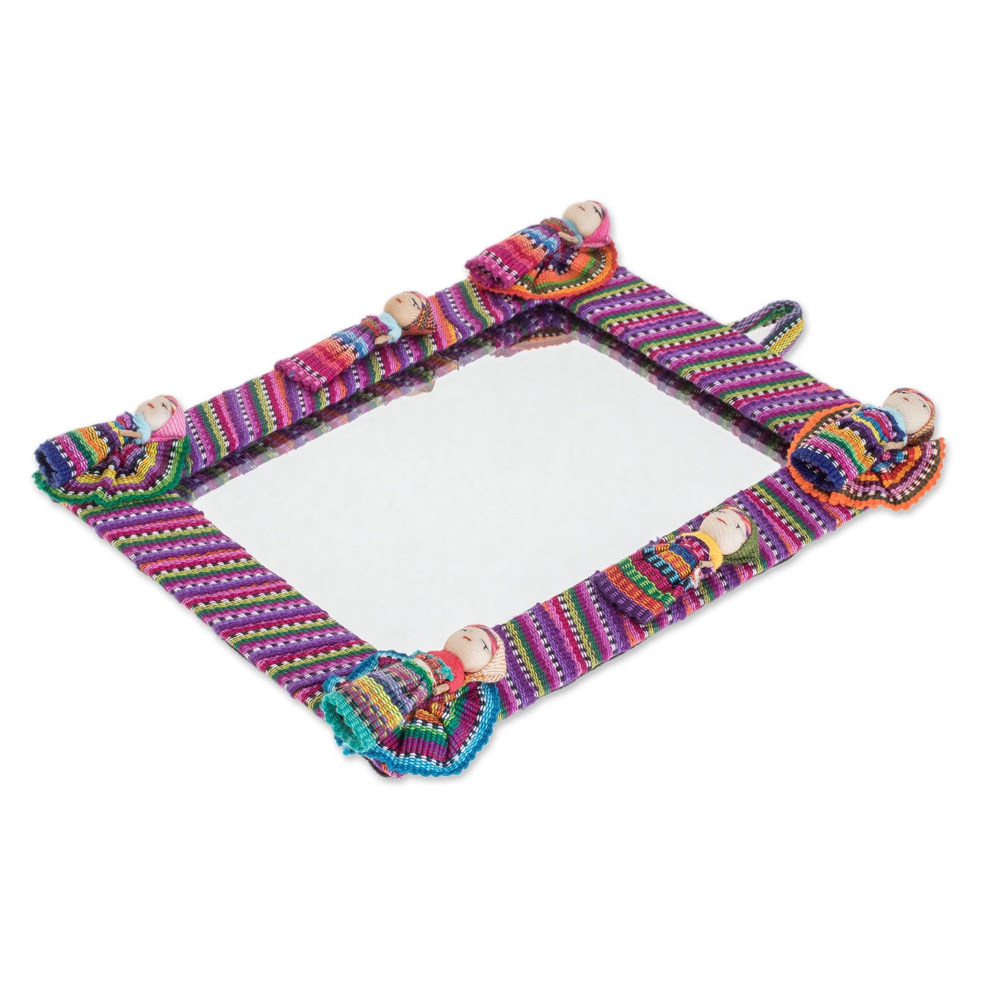 Quitapenas Rectangle Rectangular Cotton Wall Mirror with Worry Dolls