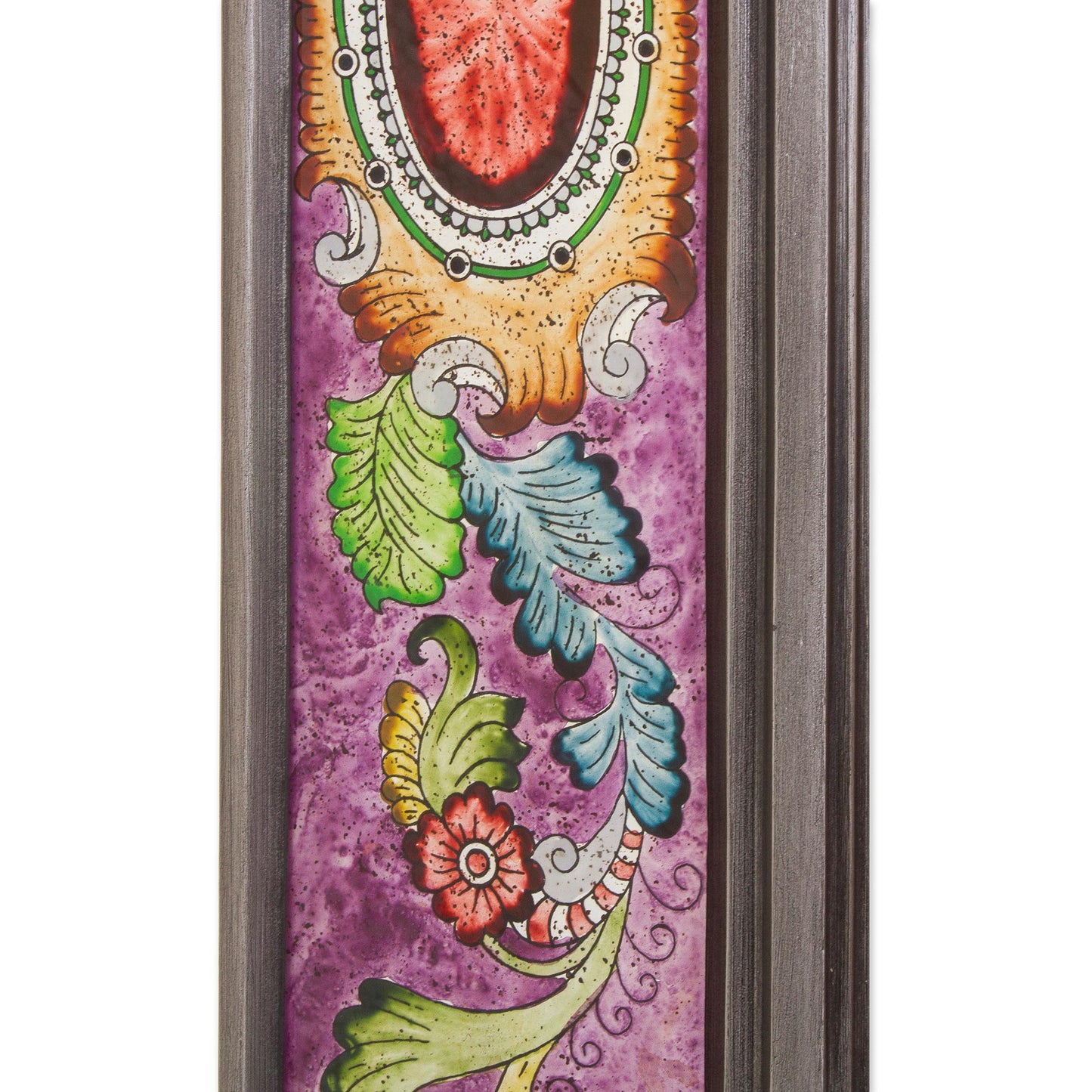 Floral Medallions in Purple Floral Reverse-Painted Glass Wall Mirror in Purple from Peru